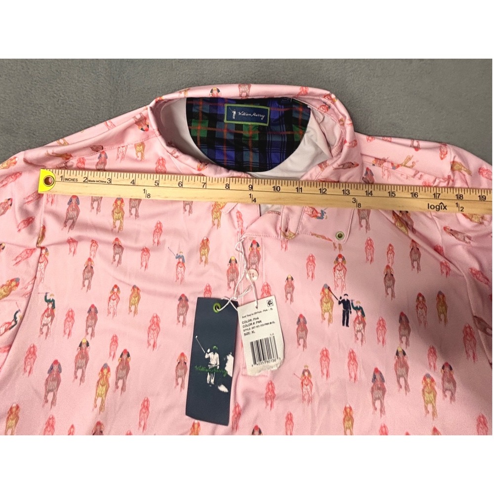 William Murray And They're Off Polo Shirt Pink Horse Racing Golf Men's XL NWT - Picture 10 of 14